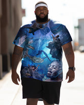 Men's Plus Size Retro Undersea Ocean Face Short Sleeve T-Shirt